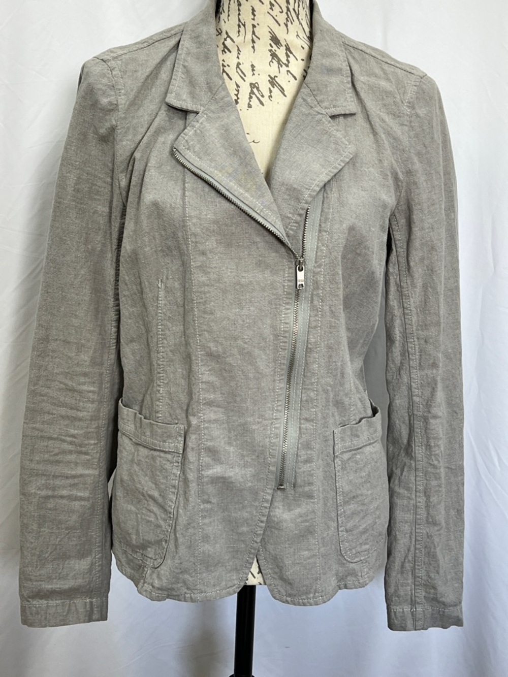 DKNY linen side zipper light gray light weight jacket drop in pockets - Picture 1 of 6